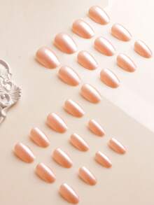 24pcs Matte Oval Nail Stickers, French Glossy Solid Color Nail Wraps, Minimalist Elegant Style. Full Coverage Easy Application Design Suitable For Women's Daily Use, Parties And Gatherings - Multicolor - View 3