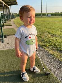 Baby Boys Rompers Letter Golf Embroidery Crew Neck Short Sleeve Infant Bodysuits Jumpsuits - Gris - Ver 5