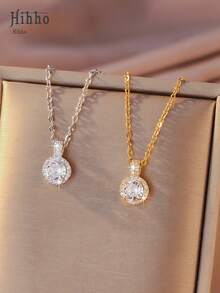 Hihho 一条双色锆石镶嵌项链，奢华闪耀的高端风格，锆石点缀更添立体感，适合日常、约会、派对、节日礼物等场合。 - 圓鋯項鍊 - 查看 2