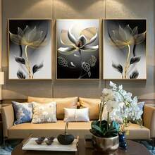 三幅一组的抽象植物花卉墙面艺术装饰画，热带植物装饰海报，家居装饰挂画，创意家居礼品，适用于客厅、书房、卧室、浴室、厨房，无框帆布海报 - 花 - 查看 1