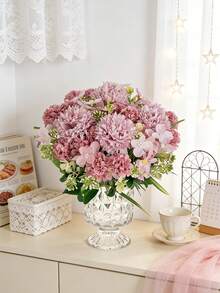 1pc Artificial Peony Flower Bouquet, Hydrangea & Dahlia, Valentine's Day Gift, Birthday Party Decor, Wedding Flower Basket, Bridal Bouquet, Home Decor, Restaurant, Bedroom, Windowsill, Vase Decor, New Year Decor, Outdoor Garden, Back To School - Bean Paste Color - View 7