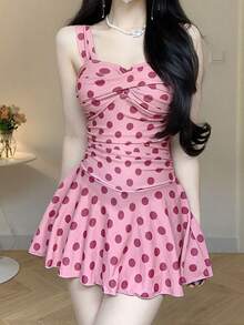 Women's One-Piece Swimsuit: A Conservative, Skirt-Style Swimsuit With Shorts, Featuring A New Design That Covers The Abdomen And Creates A Flattering Silhouette, Ideal For Vacations, Resorts, And Avoiding Unwanted Attention. - 粉色 - 查看 1