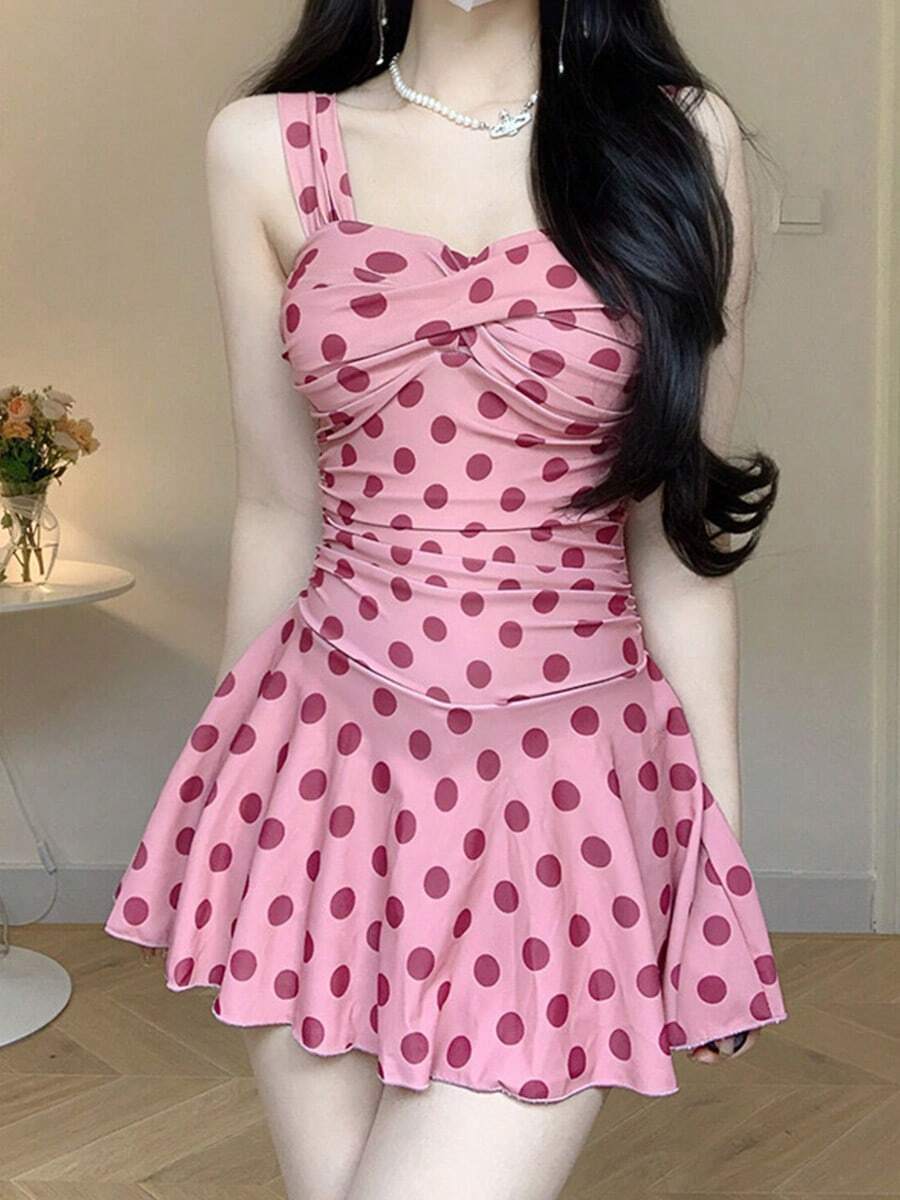 Women's One-Piece Swimsuit: A Conservative, Skirt-Style Swimsuit With Shorts, Featuring A New Design That Covers The Abdomen And Creates A Flattering Silhouette, Ideal For Vacations, Resorts, And Avoiding Unwanted Attention. - 粉色 - 查看 1