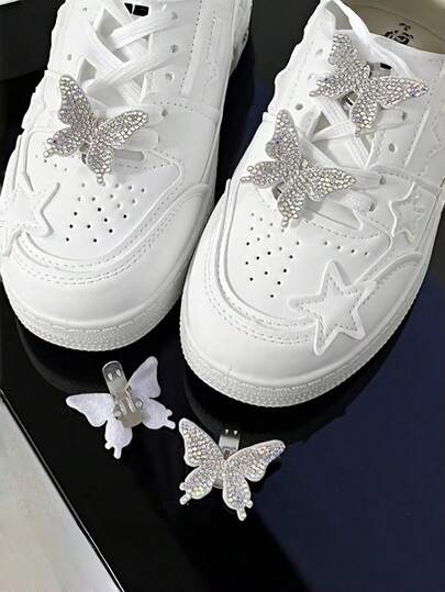 一套两只可拆卸闪亮蝴蝶鞋夹，闪亮水钻装饰配件，适用于高跟鞋和运动鞋，优雅时尚的鞋履饰品，是送给女性的理想礼物，适合生日、母亲节、派对和日常穿着，母亲节礼物，花园、夏季、海滩、软萌、毕业典礼、鞋架、收纳整理、毕业典礼、祝贺毕业、毕业派对等场合