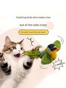 1pc Interactive Realistic Bird Cat Toy | Lifelike Chirping Sound, Soft Feathers, Handmade Flying Design, Single Cat Hunting Fun, Suitable For All Cat Breeds, No Battery Required - Multicolor - View 4
