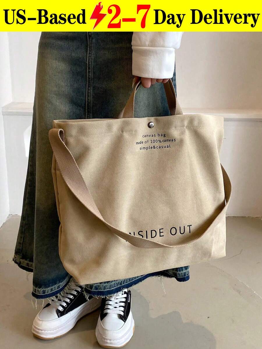 Retro Canvas Tote Bag, Letter Print Crossbody Bag, Casual Handbag For School Work Travel, Literary School Bag For Teens, Book Bag For Women Or Students, Perfect For Books, Shopping, Back To School And More[US Local Warehouse]Halloween Decorations,Travel Essentials,2025 New Fashion Large-Capacity Double Handle Single Shoulder Handbag, Lightweight And Portable, Women's Wallet, Suitable For Summer Outdoor Travel, Travel Essential Single Shoulder Handbag, Handbag, College Essential Bag, Attached Bag Size Chart, Please Read Carefully Before Purchase,Adjustable Crossbody Handbag For Women And Girls,For Holiday Beach, Bathroom Collection, Bedroom Collection, Large Capacity - 彩色 - 查看 1