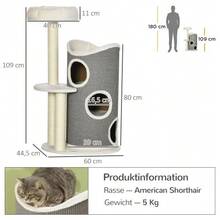 109cm Cat Tree With Scratching Post And Cat Cushion, Sisal Posts, Modern White And Grey Design For Cat Lovers - White + Gray - View 7