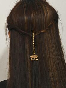1 pieza Tocado de cadena para el cabello con circonita sintética estilo retro, adecuado para mujeres en fiestas, actuaciones y uso en el escenario - Dorado - Ver 9