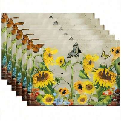 4/6pcs Festive Sunflower Placemats For Home Decor, Kitchen Table Setting, Family Gatherings, Holiday Parties Gifts Elegant Nature-Inspired Design For Thanksgiving, Halloween, Seasonal Celebrations