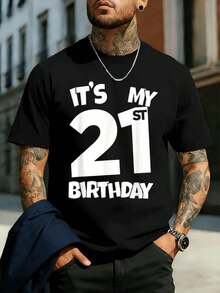 OVERSIZED Graphic T-Shirt For 21st Birthday Party, Soft Cotton, Round Neck, Loose Fit, Comfortable And Casual. - Black - View 1