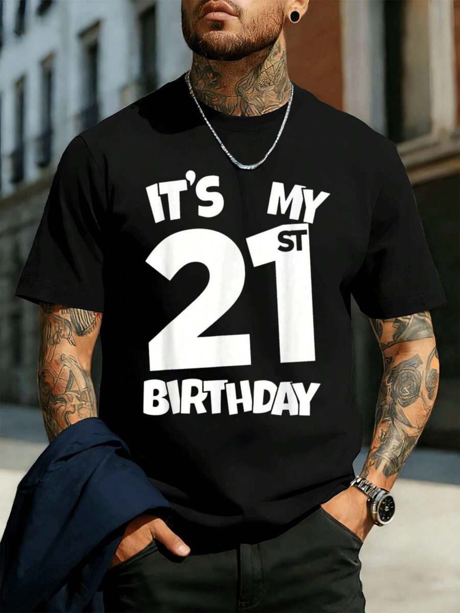 OVERSIZED Graphic T-Shirt For 21st Birthday Party, Soft Cotton, Round Neck, Loose Fit, Comfortable And Casual. - Black - View 1