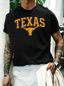 OVERSIZED Black T-Shirt With Texas Longhorn Graphic, Premium Fabric, Loose Fit, Comfortable, Casual, Artistic Print - Black - View 1