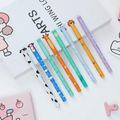Penne gel cancellabili, penne colorate con vari disegni di animali, penne gel cancellabili, punta da 0,5 mm, ricariche in otto colori, strumenti di scrittura per ufficio, regali per feste e compleanni, cancelleria per ufficio e studenti