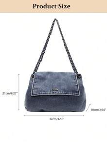 New Fashion Casual Solid Color Denim Effect Metal Chain Strap Flap Cover Women Shoulder Bag,Vintage Washed Jean Flap Over Shoulder Bag For Women, Adjustable Chain Strap Crossbody Purse With Magnetic Snap Closure, Large Capacity Casual Bag Fits Phone, Umbrella, Water Bottle For All Seasons, Travel, Commute & Date Nights In Black, Dark Blue & Light Blue[US Local Warehouse]The Best Gift Choice, Birthday Gift, Christmas Gift - 彩色 - 查看 10