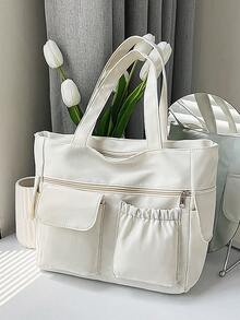 Fashion Solid Color Multi-Pocket Tote Bag With Coin Purse, Women Bag With Dime Bag, School Bag, Large Capacity, Portable, Classic Casual, Business Casual, For Teen Girls Women College Students, White-Collar Workers School Handbag, School Bookbag, Back To School Bags, Waterproof, Laptop Compartment, Lightweight, Foldable, Suitable For Teen Girls Women College Students, Teacher, Perfect For Back To School, First Day Of School, Middle School, High School, Tote Bags For School,College Essentials - 彩色 - 查看 6