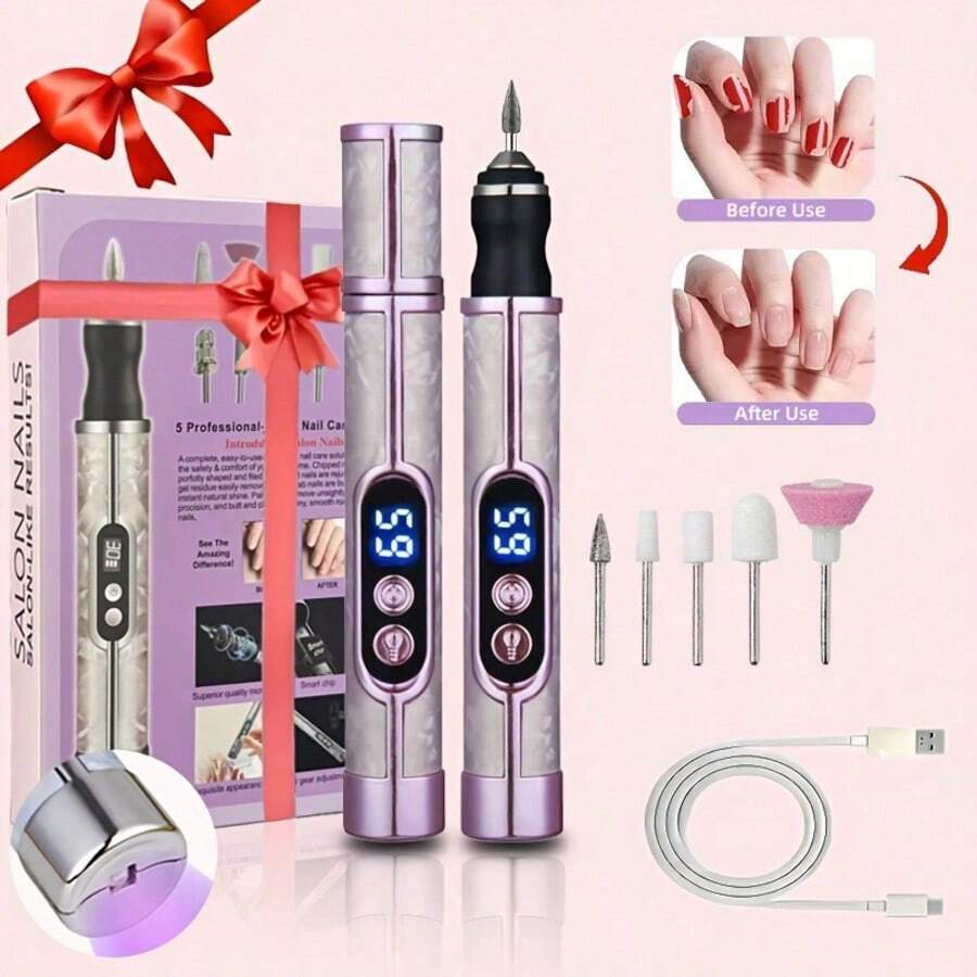 Rechargeable Electric Nail Grinder, Nail Drill Kit, Multi-Function Nail Polisher, USB Rechargeable - Thick Nail Grinding Nail Sanding Machine, 180mAh Lithium Battery Long Lasting, Professional Multi-Speed Electric Nail File, Nail Polishing Care Shaping Tool, Manicure Professional Grinding Tool, Nail Lamp & Grinder 2-In-1, Great Gift For Women, High Quality And Affordable - Nhiều màu - Xem 1