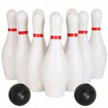 10pcs 16cm White Bowling Pins, 2pcs 7cm Black Bowling Balls, Creative Indoor Floor Bowling Game, Fun Interactive Game For Family Party - Multicolor - View 1