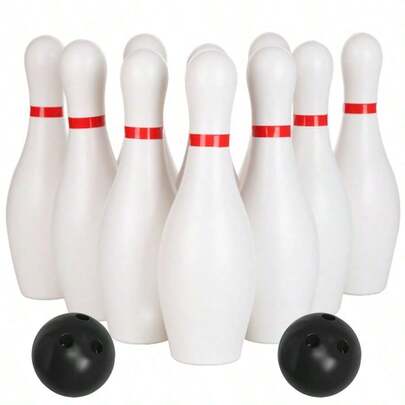 10pcs 16cm White Bowling Pins, 2pcs 7cm Black Bowling Balls, Creative Indoor Floor Bowling Game, Fun Interactive Game For Family Party