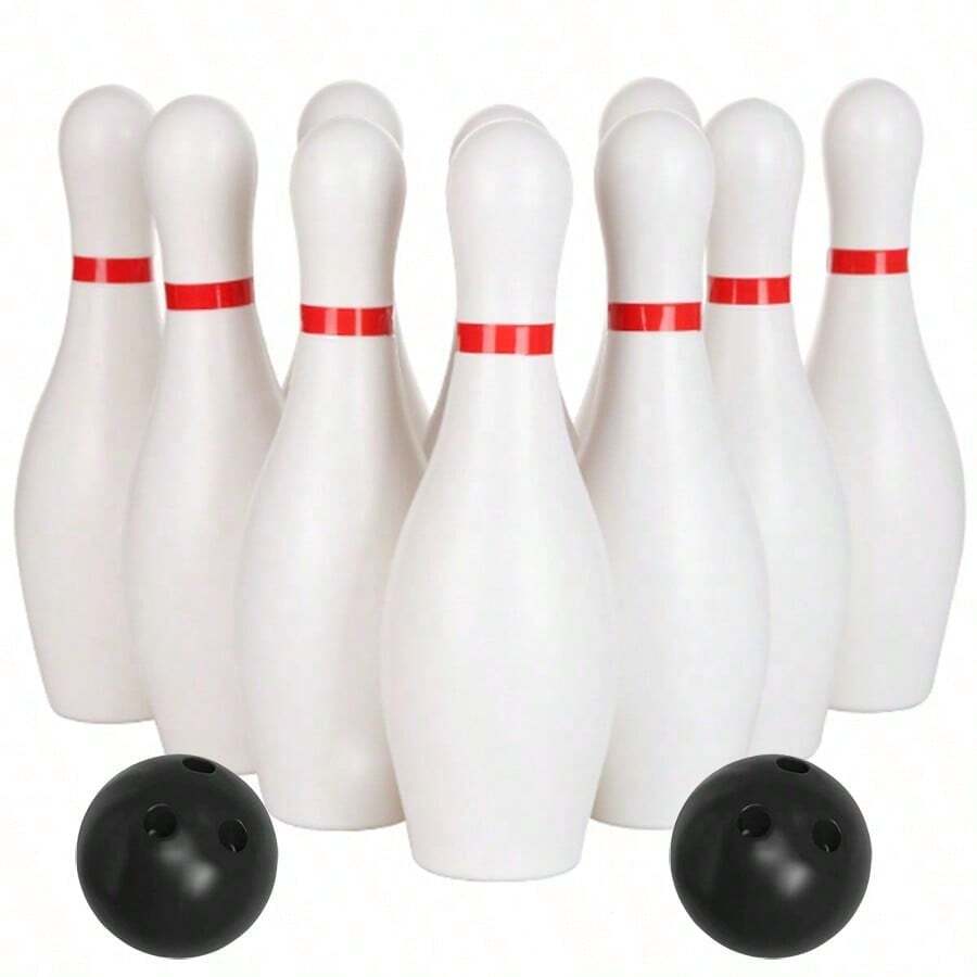 10pcs 16cm White Bowling Pins, 2pcs 7cm Black Bowling Balls, Creative Indoor Floor Bowling Game, Fun Interactive Game For Family Party - Multicolor - View 1