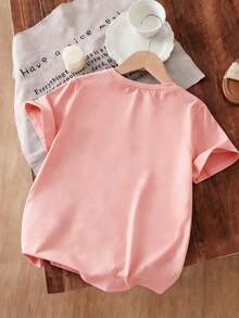 2pcs/Set Teen Girl Short Sleeve Top And Plaid Shorts (Random Cut) Creative Print Pattern Soft Set, Suitable For Spring And Summer Daily Wear - Multicolor - View 6