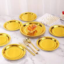 G4GADGET 100 Paper Plates 23cm - 9inch Paper Plates, Disposable Plates, Party Plates - Gold - View 1