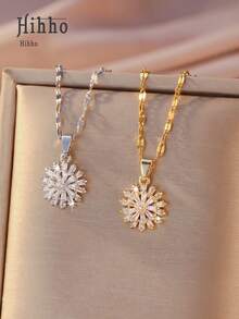 Hihho 1条双色星芒立方氧化锆项链，奢华飘逸闪耀，璀璨夺目的锆石镶嵌设计，日常佩戴百搭，尽显优雅魅力与时尚格调。 - 星芒 - 查看 2