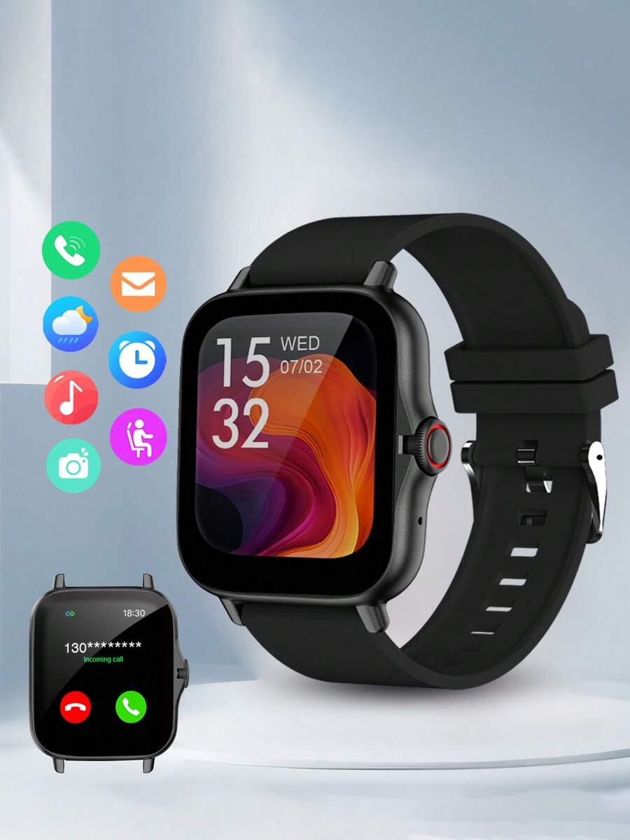 1 pièce Montre connectée sport 1,44", convient aux hommes et aux femmes, bracelet en silicone, notification d'appel et de message, plusieurs modes sport, cadeau de Noël