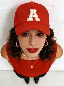 1pc Women's 26 Letter Embroidered Baseball Cap, Adjustable Outdoor Sun Protection Casual Hat Suitable For Spring/Autumn Travel, Beach, Street, Unisex Sports Sun Hat - Red - View 2