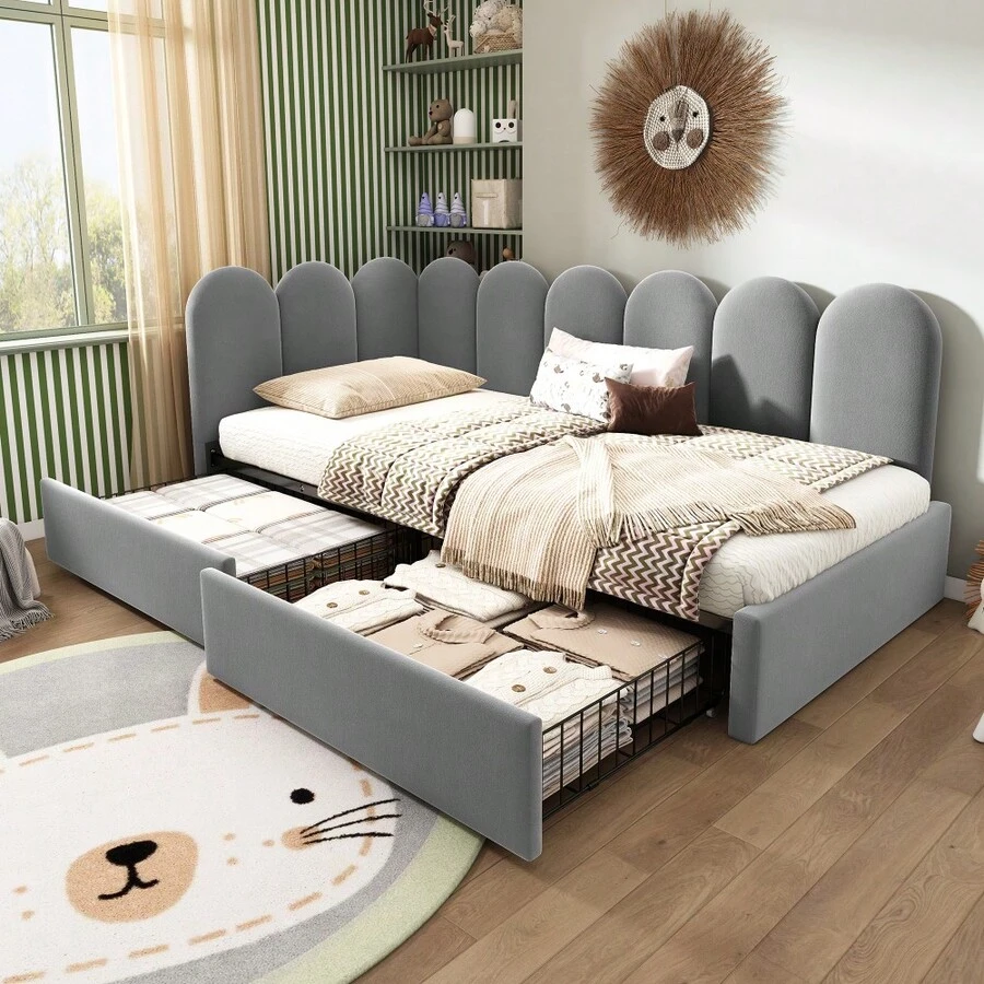 Sofa Bed Frame - Grey + Velvet + 90cm*190cm - View 1