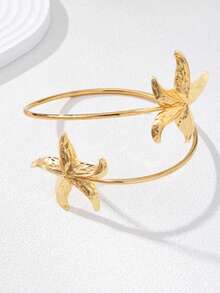 1pc Fashion Vacation Style Ocean Starfish Armband Bracelet, Adjustable Open Design Unique Personalized Bracelet For Women - Gold - View 2