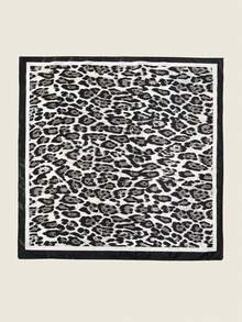 1 pieza Pañuelo cuadrado de mujer de 90 cm, pañuelo de cabeza de satén con estampado de leopardo y cadena, para primavera/verano - 01-negro - Ver 8