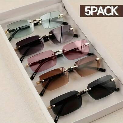 5 piezas Gafas de metal sin marco vintage para parejas, mejor opción de regalo, minimalista
