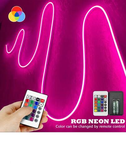 RGB Neon Light Strip, Flexible Silicone Neon Lights, Color Changing, USB Powered With Remote Control, Suitable For Bedroom, Living Room, Kitchen And Christmas Decoration