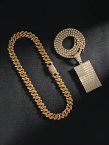 闪耀全钻链套装，银色奢华项链手链，配矩形吊坠 - 方塊吊墜三件組 - 查看 5