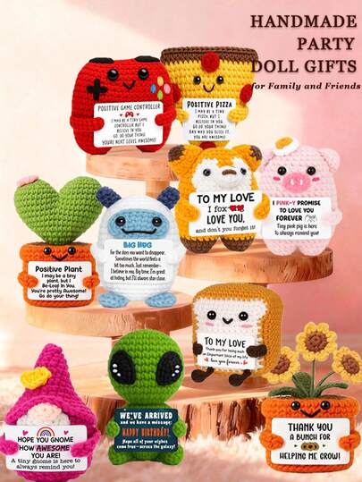 1件手工钩编桌面摆件，可爱动植物科幻设计，生日、母亲节、父亲节礼物，送给家人、朋友、同事，传递正能量，毕业典礼、节日、派对礼品