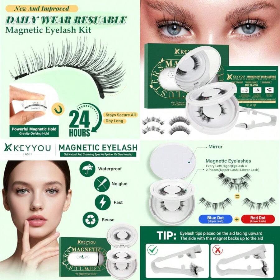 DReusable Magnetic Eyelashes 2 Pair With Applicator No Glue Needed 3D Natural Magnetic Lashes Easy To Apply And Long Lasting For Daily Use And Events A01+A03 - MagneticEyelashesA01A03 - View 1