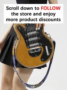 Creative Y2k Style Vintage Guitar Shaped Bag For Girls, Bass Guitar Unique Design Shoulder Bag, Crossbody Bag, Chain & Rivet Decoration, Color Block Wide Strap Unisex Bag, Street Fashion - Nhiều màu - Xem 2