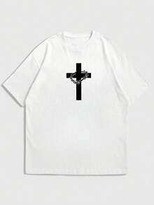 Áo thun nam ngắn tay K-GLORY kiểu dáng thường ngày, đa năng, đơn giản, in khẩu hiệu tiếng Anh và hình chữ thập. - trắng - Xem 5