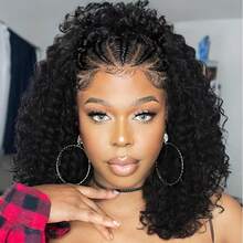 编织假发 真人发 13x4 蕾丝前假发 编织假发 带发髻假发 非洲卷曲假发 - Natural Black - 查看 2