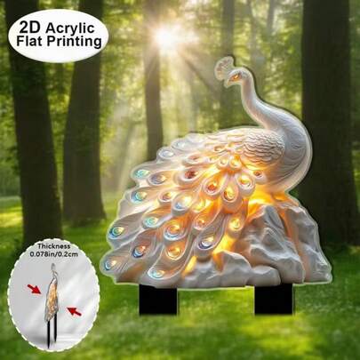1 pieza Señalización de jardín de pavo real de acrílico 2D | Instalación en el suelo, diseño iluminado, decoración exterior, arte de jardín, regalo de inauguración de la casa, regalo para naturalistas, adecuado para Pascua, fiestas, regalos religiosos, aniversarios, Día de la Madre