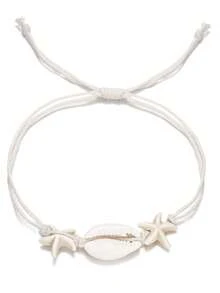 1条海星贝壳编织手链，适合日常佩戴 - 白色 - 查看 4