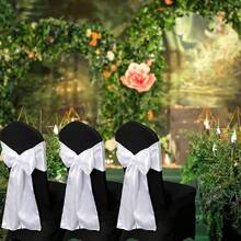 10件装缎面椅背装饰蝴蝶结，适用于婚礼宴会、派对、酒店活动装饰 - 通用椅套绑带，白色 - 白色 - 查看 4
