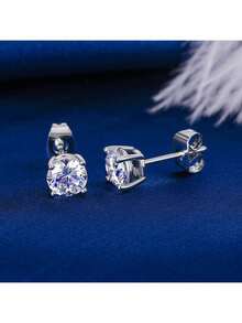 网球项链耳环首饰套装，18K白金镀层，3毫米圆形立方氧化锆网球链和6毫米耳环套装，男女皆宜 - 白色 - 查看 3