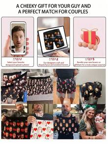1pc Customized Men's Black Funny Print Briefs, Romantic Valentine's Day Gift - Black - View 4