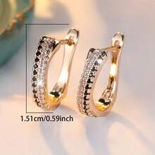 1 par de pendientes de aro con rayas de estilo europeo y americano, elegantes y versátiles de tono dorado para fiestas - Dorado - Ver 4