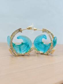 1 Pair Of Wave Earrings For Women, Beach Accesories For Women, Jewelry Light Luxury Wave Design, Unique And Versatile Jewelry Accessories, Suitable For Parties, Weddings, And Holiday Occasions, Gift For Mom, Christmas Gifts For Women, Wedding Ring, Valentine's Day, Western Jewelry - Hoa tai vàng - Xem 1