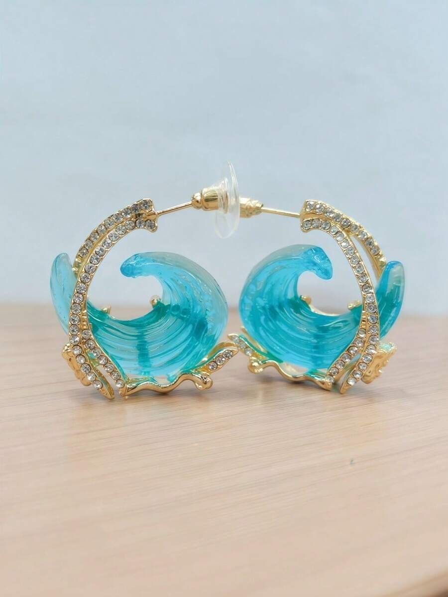 1 Pair Of Wave Earrings For Women, Beach Accesories For Women, Jewelry Light Luxury Wave Design, Unique And Versatile Jewelry Accessories, Suitable For Parties, Weddings, And Holiday Occasions, Gift For Mom, Christmas Gifts For Women, Wedding Ring, Valentine's Day, Western Jewelry - Hoa tai vàng - Xem 1