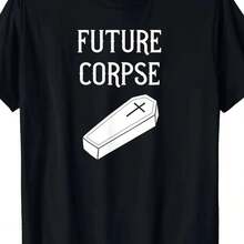 180GSM Pure Cotton Printed T-Shirt Future Corpse Funny Goth Horror Halloween Graphic Soft Comfortable Breathable Durable Constructed With Fine Knitted Craft Easy To Clean Ideal For Holiday Gothic Wear Spooky Casual Outfits And Edgy Street Style - 黑色 - 查看 1