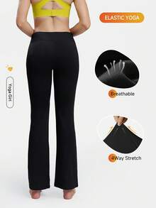 EBIOSVE Women's Flared Yoga Pants In Black | High-Waisted Tummy Control With Side Pockets | Lightweight & Stretchy For Spring & Fall - 1pcs(black) - 查看 4