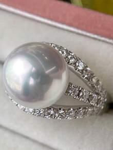 1 PC Elegant Cubic Zirconia & Faux Pearl Ring For Women For Valentine's Day Gift Wedding Anniversary Party Jewelry - 1# - View 2